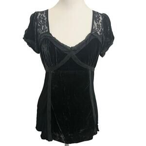 VTG Lu Lu Lame Y2K Babydoll Top M Silk Velvet Lace Green Whimsigoth Fairy Grunge